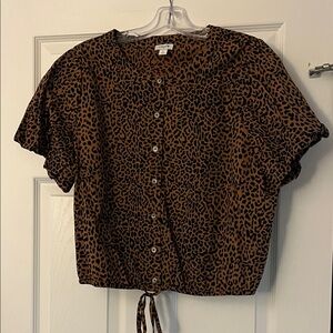 J. Crew Factory Brown and Black Leopard Print Button-Front Top